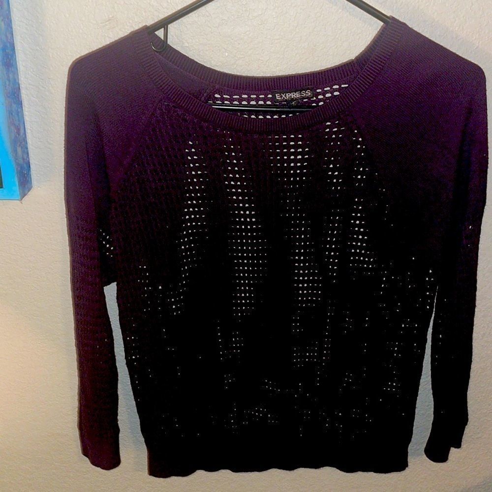 Express Ragland open mesh purple sweater. Fitted bottom, size small.